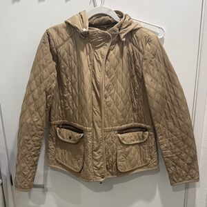 Zara Quilted Hooded Puffer Jacket in Beige